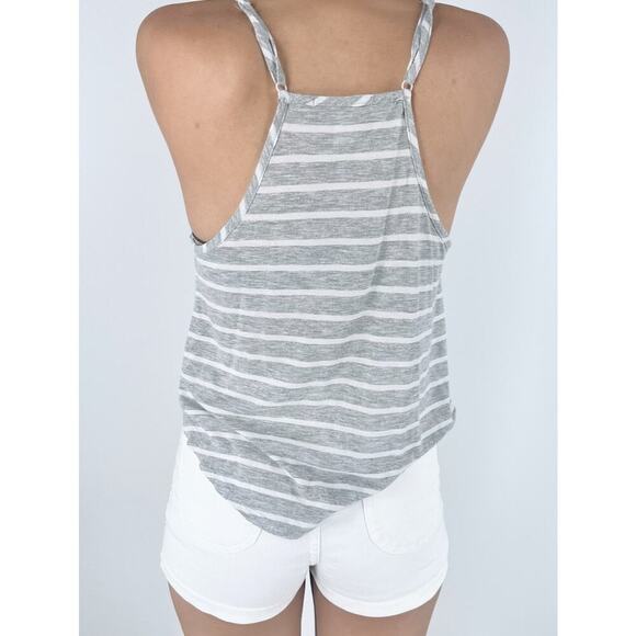 Ambiance Apparel Grey Striped Racerback Tank Top Size Small - Picture 2 of 3